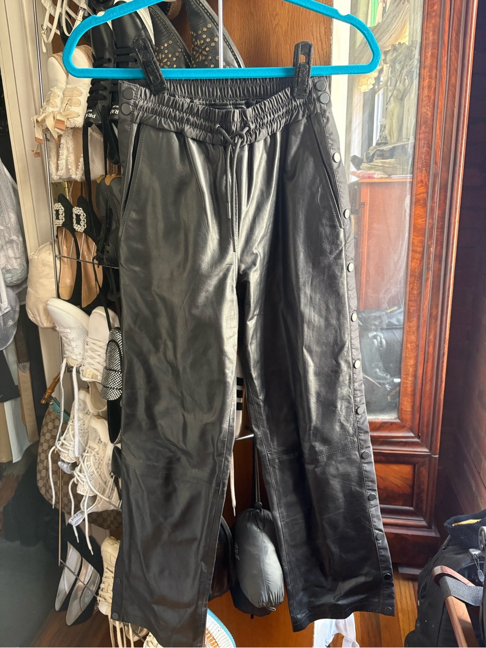 Alexander Wang Black Leather Side Snap Track Pants